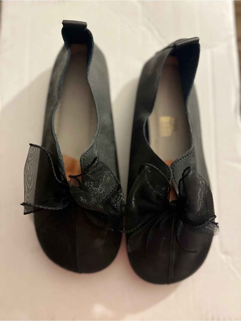 Black Organza Bow Ballet Flats for Women